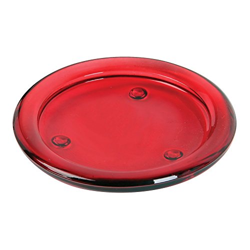 Candle Holder Round Glass Plate Pillar Candle Dish Plant Stand 11 Centimeters Diameter Free Postage (Red)