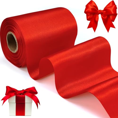 qingmeng Satinband Rot, 20m Geschenkband Rot Breit, 10cm Schleifenband Weihnachten, Geschenkband Hochzeit Stoff, Rotenes Geschenk Band Geschenkbänder...