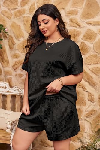 Imily Bela Womens Loungewear Set Short Sleeve Tops and Shorts 2 Piece Outfits Plus Size Oversized Pajama Set with Pockets3