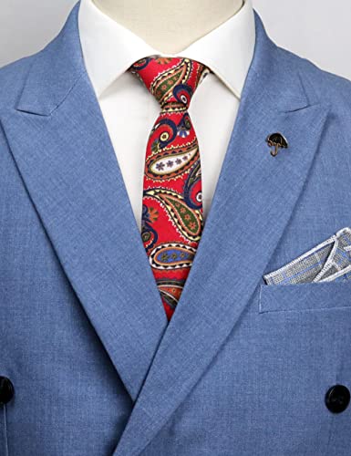Image of Men's Skinny Tie Floral Cotton Necktie and Tie Bar Clip Sets, Great for Weddings,Groom,Groomsmen