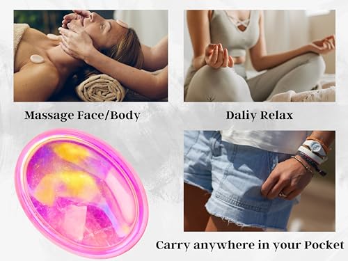 Image of Amazing Gemstone Angel Aura Rose Quartz Worry Stone Crystals & Healing Stones - Worry Stones for Stress Relief Gifts - Piedra Crystal Fidget for Meditation - Stocking Stuffers and Birthday Gifts