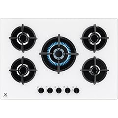 Electrolux Piano Cottura Gas EGG75372W Serie 600 Gas on Glass 75cm da Incasso, 5 Fuochi, Bruciatore Rapido, Bruciatore Wok, Precisa Regolazione della Fiamma, Sicurezza Sicurgas, 590x520cm, Bianco