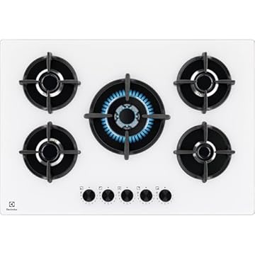 Electrolux Piano Cottura Gas EGG75372W Serie 600 Gas on Glass 75cm da Incasso, 5 Fuochi, Bruciatore Rapido, Bruciatore Wok, Precisa Regolazione della Fiamma, Sicurezza Sicurgas, 590x520cm, Bianco