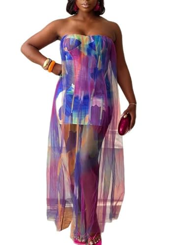 Image of Summer Elegant Strapless Maxi Dress Tube Top Dress Bodycon Flowy Long Mesh Wedding Party Cocktail Mini Dresses