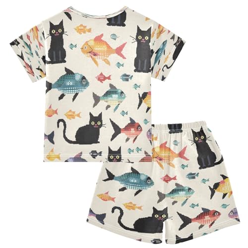 senya Short Sleeve Pajamas Sets Summer Cotton Sleepwear Fish and Cat2