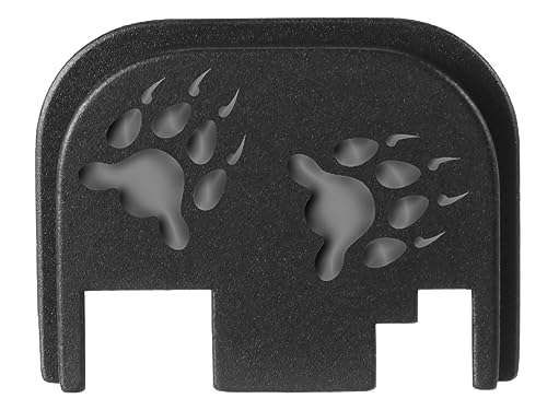 NDZ Performance Gen 1-4 Rear Slide Cover Plate for Glock 9mm .40 .357 .45 Black Aluminum with Silver Color Filled Laser Engraved Outdoors Images - Bear Paw Prints Solid