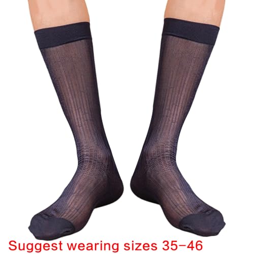 Elegant Men Business Long Calf Nylon Dress Socks Sheer Thin Glossy Striped See Through Silk Suit Socks for Formal Outfit4