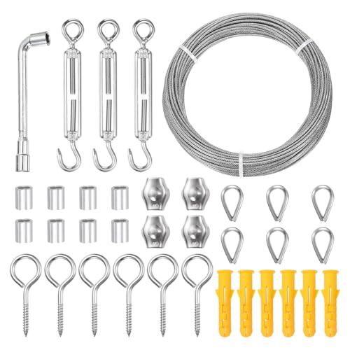 MECCANIXITY 1�Z�b�g 66�t�B�[�g/20m ���C���[���[�v�L�b�g 2mm �r�j�[���R�[�e�B���O �X�e�����X�X�`�[���P�[�u�� �N�����v�t�� �A���~�X���[�u �w�ʂ��c�[���Z�b�g �������p�t�F���X ���C�g �n���O �K�[�f�� DIY �N���A