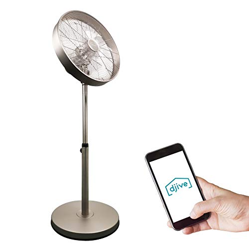 djive Flowmate Classic 120 cm Standventilator mit App & Alexa Sprachsteuerung, Retro Stahl Design Bodenventilator, Smart Home Ventilator mit Fernbedienung, Timer, 80° Oszillation, 50W, Warm Silver
