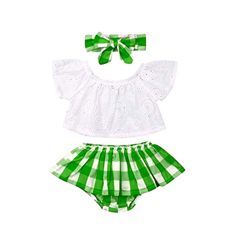 Roupas Bebê Estilosas Top Lasy Saia Xadrez Verde Festa Kids Tamanho:3 a 6 M;Cor:Verde