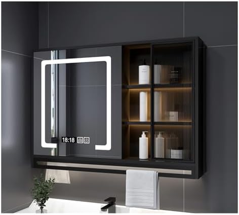 Wall Mounted Bathroom Storage Cabinet with Mirror - Versatile Black Mirror Cabinet for Home, Hotel, Apartment - Upgraded 100x75CM Design, Perfect Space Saver and Organizer