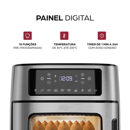 WAP Fritadeira Elétrica Air Fryer OVEN DIGITAL 12 Litros, com 10 Funções, sem Óleo, Antiaderente, 20