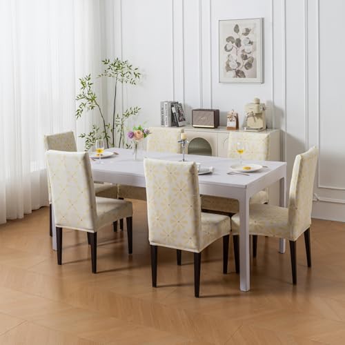 Image of House of Quirk Elastic Chair Cover Stretch Removable Washable Short Dining Chair Cover Protector Seat Slipcover (Pack of 2, Sunny Bloom)