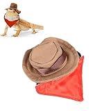 Bearded Dragon Cowboy Hat and Bandana, Lizard Costume Cap with Removable Bib for Halloween Party Photo Props Supplies (Coffee)