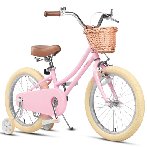 Image of Petimini Vintage Kids Bike for Girls, 12-20 Inch Classic Bicycle with Wicker Basket & Bell, High Tensile Steel Frame, Training Wheels (12-18 inch), 85% Pre-Assembled, Retro Bike for Outdoor Riding