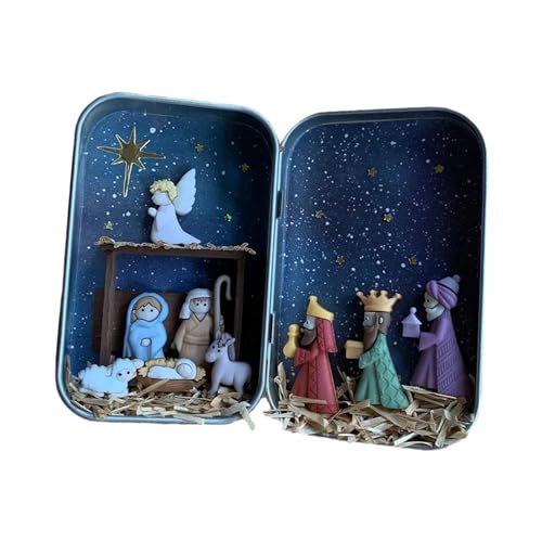 kowaku Christmas Nativity Scene Figures Jesus Birth Decoration Box, Crafts,Tabletop Decorations,Christmas Ornaments for Indoor Desk