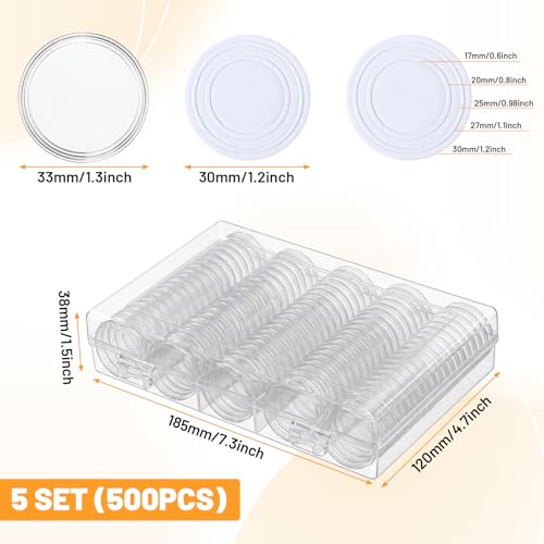 Set de 500 cápsulas para monedas con 5 tamaños y cajas miniatura 2