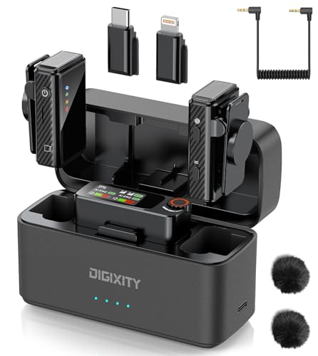 DIGIXITY Wireless Lavalier Microphone for iPhone/Android/Camera/PC,AI Noise Canceling Clip-On Mic with Charging Case- Magnetic Dual Mics for Podcast, Vlog, Interview & Video Recording – 492Ft Range
