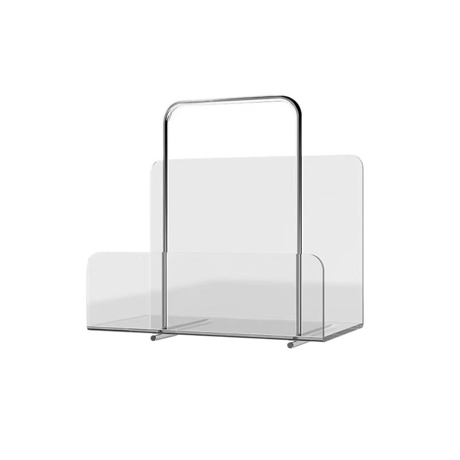 Lizhuzhuzs28 Bookcase Shelf Transparent Acrylic Small Bookshelf Desktop Magazine Rack with Stainless Steel Handle Bookshelf Display