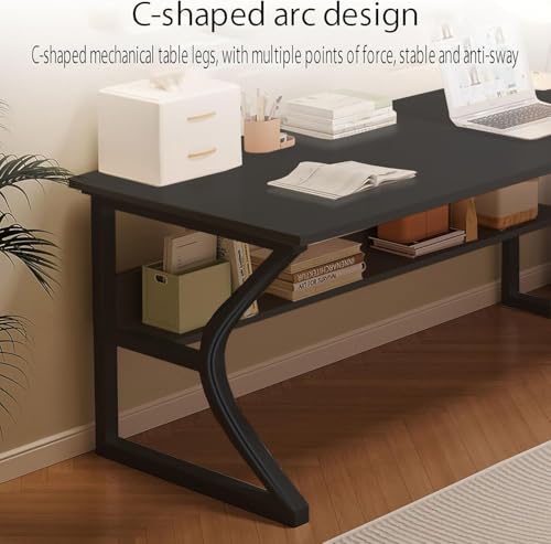 Image of Klaxon Wood and Metal Study Table with Open Shelf, 150 cm Computer Desk and Writing Table for Home Office and Students, Engineered Wood Top with Metal Frame, 1 Year Warranty, (Arko Black Ins)