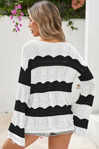 Image of Cakulo Womens Summer Crochet Tops Boho Off Shoulder Sweaters Lightweight V Neck Loose Vacation Resort Wear 2026