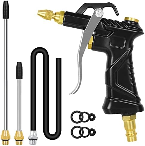 Industrial Air Blow Gun, with Brass Adjustable Air Nozzle and 3 Air Flow Extension, and 6 Sealing Rings, Pneumatic Tools Air Compressor Accessories Dust Clean Tool Air Blower Gun Air Nozzle Blow Gun