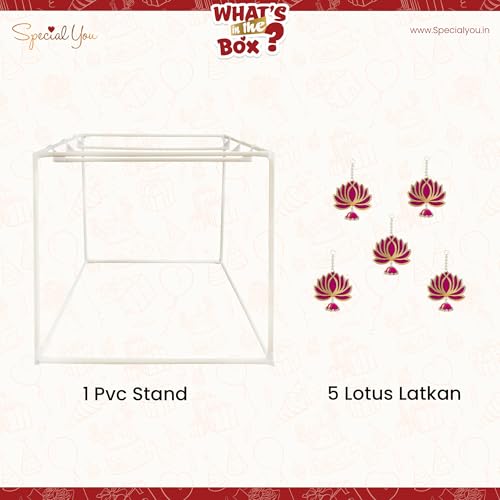 Image of SpecialYou Ganpati Decoration Setup for Home with Ganpati Decoration Backdrop PVC Cubic Stand & Lotus Hanging, Backdrop Stand for Decor, Ganesh Decorations Items for Home Decor-6 Pcs