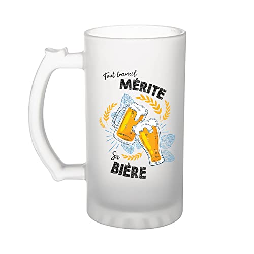 Planetee Chope de bière Tout travail mérite sa bière - Verre à bière humour