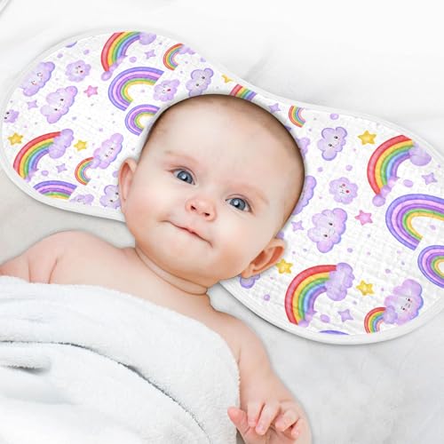 xigua Colorful Rainbows Muslin Baby Burp Cloths Set of 4, Super Soft & Absorbent Burping Rags, Cotton Burp Clothes Shower Gift for Newborn, Baby Girls and Boys 6