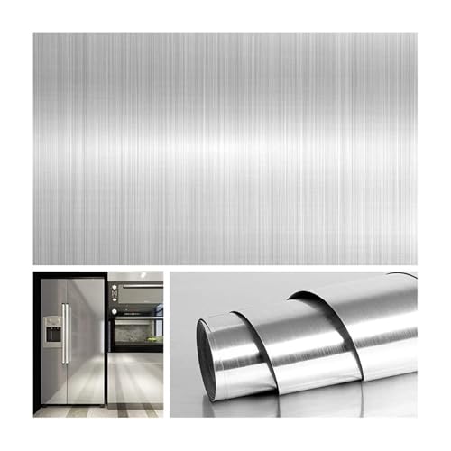 Pellicola Per Cucin Carta da parati autoadesiva in vinile nichel spazzolato premium, pellicola decorativa for adesivi in ​​foglia oro, resistente all'olio, in acciaio inossidabile(Silver,60 x 200 cm)