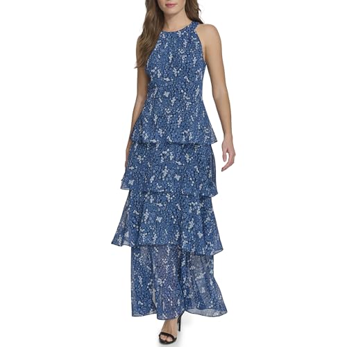 Image of Tommy Hilfiger Women's Sleeveless Halter Neck Tiered Skirt Maxi Dress