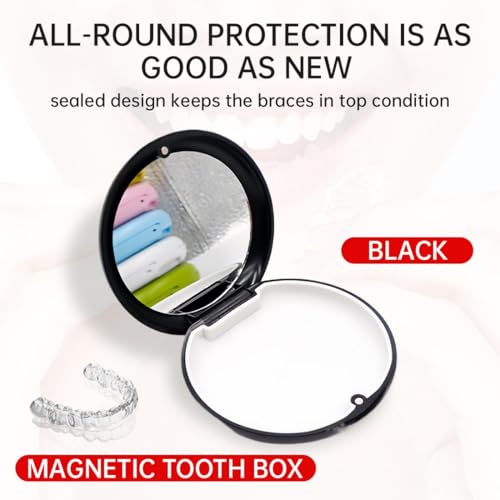RVYEIOP 1 Stück Braces Box with Mirror, Denture Container, Dental Rail Box, Prosthesis Box, Braces Box, Brace Box, Box for Dentures, Prosthetic Container