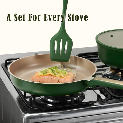 CAROTE Pots and Pan Set Non stick, Cookware Set, 18pcs NonStick Kitchen Set Induction Cookware Non-toxic Cooking Set, Green - Image 7