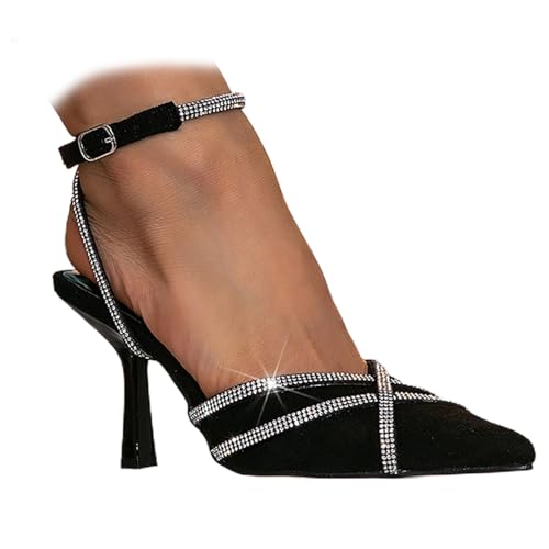 Women's Rhinestone Pointed Closed Toe Stiletto Sandals Sexy Ankle Strappy High Heel Slingback Wedding Bride Party Dress Pumps