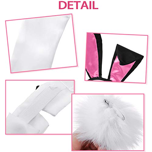 SATINIOR Women's Bunny Costume Set Rabbit Ear Headband Collar Bow Tie Costume Cuffs Rabbit Tail for Easter Party(Pink) - Image 3
