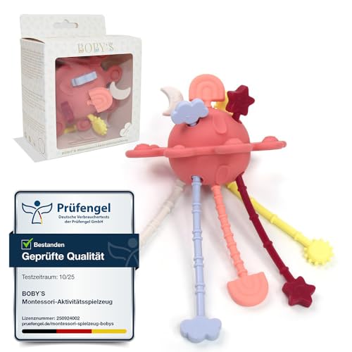 BOBY’S Activity Greifball Baby Spielzeug Silikon Beißring sensorisches Montessori Motorik Spielzeug Baby Beißring Greifspielzeug Babyspielzeug Lernspielzeug Frühförderung 0-36 Monate BPA-frei (Rot)