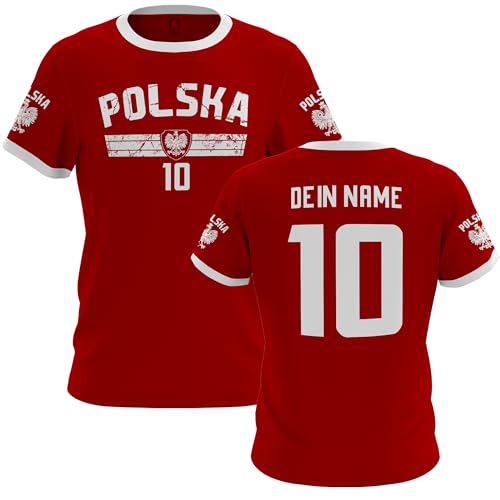 Polska - Polen - Fußball T-Shirt mit Name Nummer - T Shirt EM WM - Kurzarm Tshirt - Fußballdress - Trikot - Geschenkidee - Rücken - Trainingstshirt - Fußballtrikot - für Herren Damen und Kinder