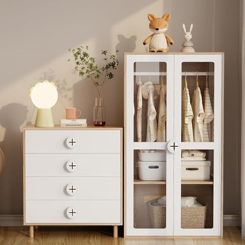 Gelukueub Armario de combinación, armario + cómoda, juego de muebles de dormitorio, mesita de noche, armario de noche, paneles pintados ecológicos + tablero de partículas, color blanco