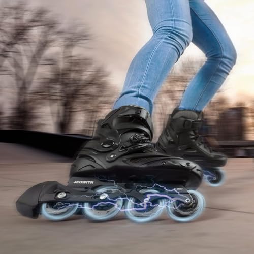 Image of Inline Skates for Women Men, Outdoor Street Blades Roller Adult Male Female, Professional Fitness Roller Skates Blades for Unisex (Black) Men9.5 /Women10.5 /28.5cm