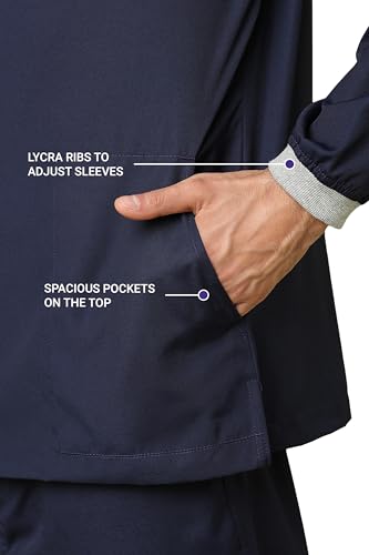 Image of KNYA Active Men's 5-Pocket Longsleeves Scrubs | Set of Top & Bottom | V Neck | Breathable Fabric | Comfortable | Durable | Uniform for Doctors, Nurses and Dentists (2XL, Navy Blue)