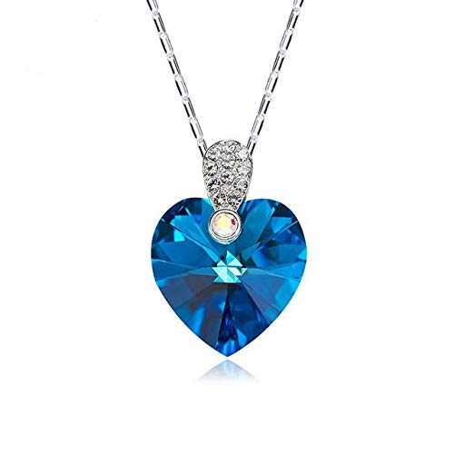 Bijoux de mariage sans irritation grâce au collier pendentif coeur cristal bleu
