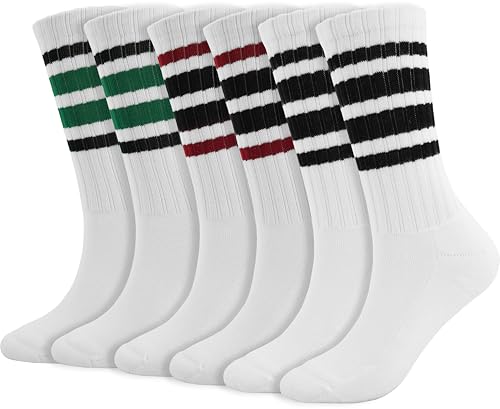 Image of BomKinta Striped Crew Socks Women - Retro Novelty Socks - Stretchy Casual Athletic Cotton Gifts Sock Size 5-10