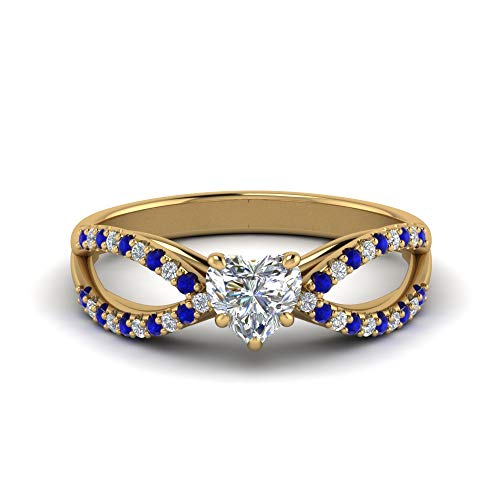 Image of 55Carat Choose Your Gemstone Reverse Pave Split Shank Diamond CZ Ring Yellow Gold Plated Heart Shape Split Shank Engagement Ring Minimal Modern Design Birthday Gift Wedding Gift US Size 4 to 12