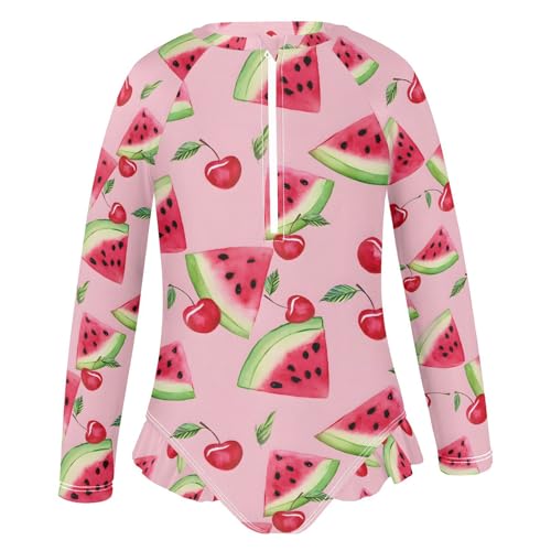 ALAZA Watermelon Cherry Fruit Cute Girls One Piece Swimsuit Long Sleeve Rash Guard Swimsuits UV 50+ Swimwear Zipper2