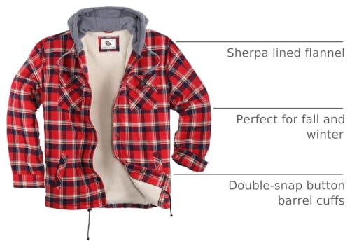 Image of COEVALS CLUB Men's Flannel Fleece Sherpa Quilted Lined Plaid Snap Work Shirt Jacket /Hooded