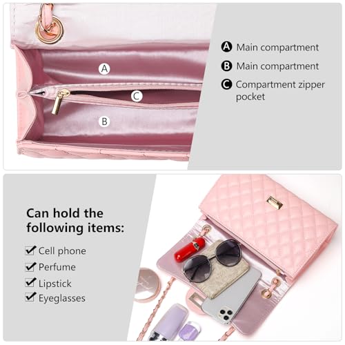 Image of Quilted Leather Crossbody Bags for Women Trendy Ladies Shoulder Purse Satchel HandBag with Chain Strap