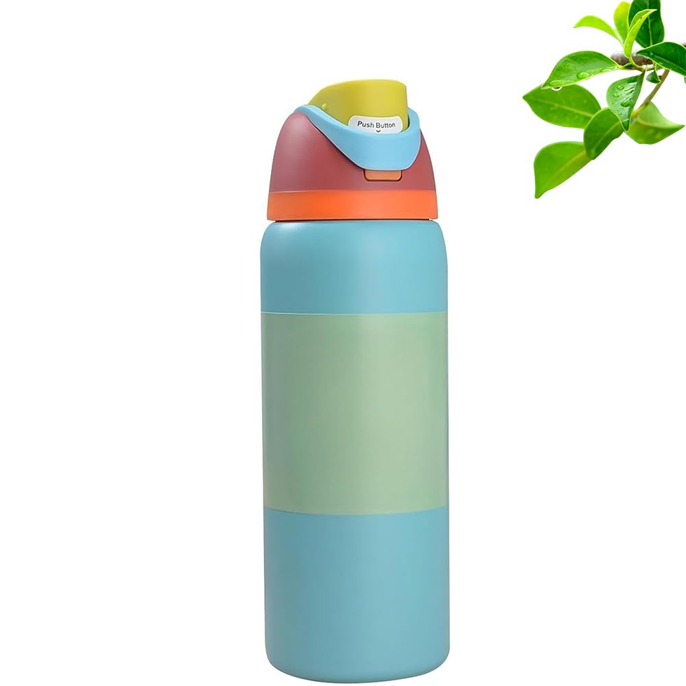 Leak proof insulated stainless steel water bottle with straw, suitable for sports, travel, and school, BPA free water bottle, 32 ounces (purple)