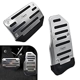 Miytsya 2 PCS Car Brake + Throttle Foot Pedals Kit, No Drilling Required Alloy Sports Decoration, Upgraded Anti-Slip Rubber Strip Pedal Cover, Universal for Automatic Transmission Cars (Silver)