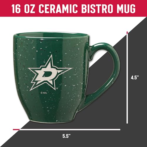 Image of Rico Industries NHL Hockey Dallas Stars Green Personalized 16 oz Team Color Laser Engraved Speckled Ceramic Coffee Mug