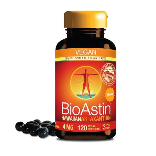 Nutrex Hawaii Vegan BioAstin Hawaiian Astaxanthin - 4mg 120 Softgels - Farm-Direct Premium Antioxidant Supplement to Support Eye Skin Joint & Immune System Health - Vegan Non-GMO & Gluten-Free
